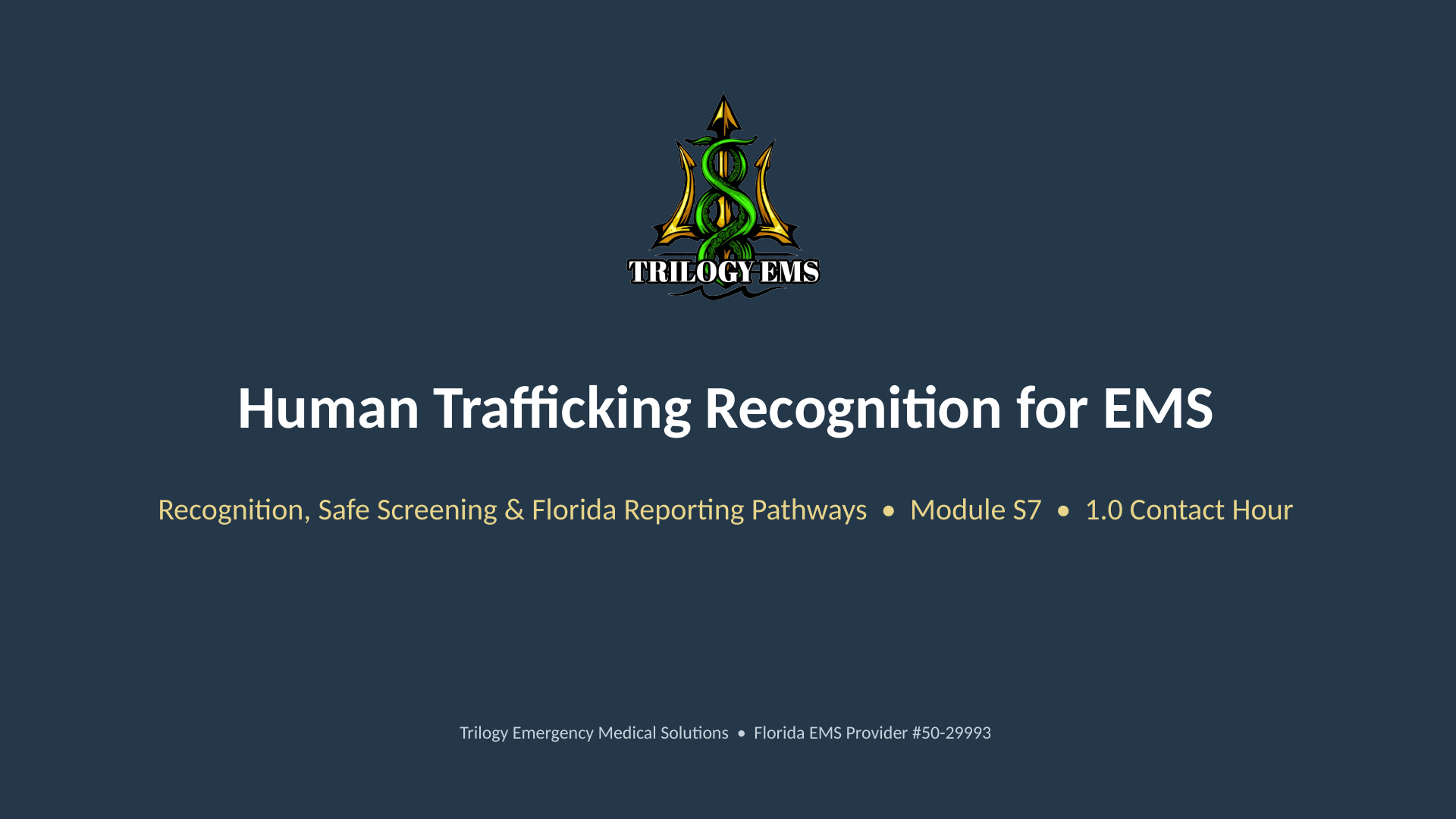 Human trafficking recognition online paramedic continuing education course